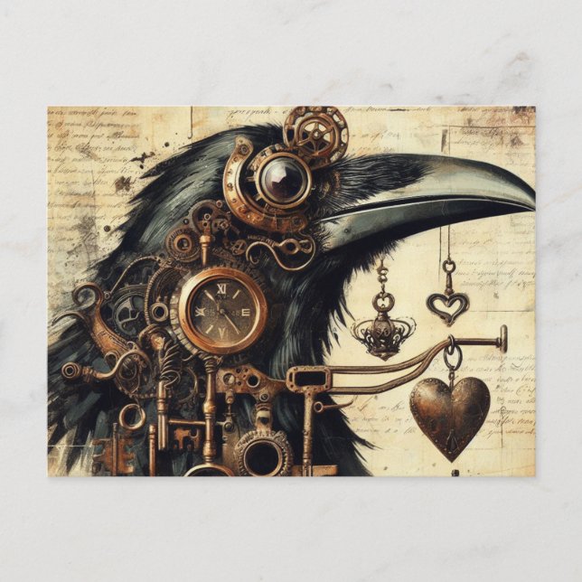 Steampunk Raven Postcard (Front)