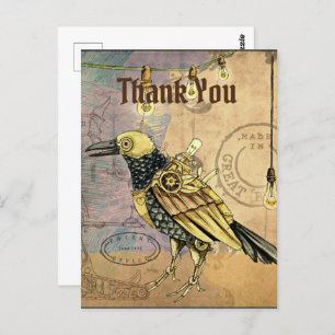 Steampunk Raven Thank You  Postcard