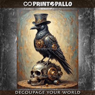 Steampunk raven with top hat and skull -  tissue paper