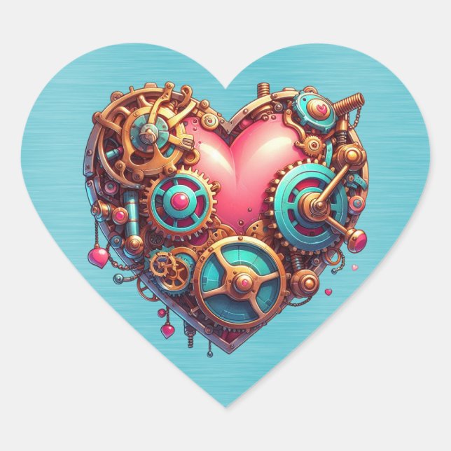  Steampunk Red Blue and Gold Heart Sticker (Front)