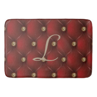 Steampunk Red Cushion Pattern Gold Gears Bath Mat