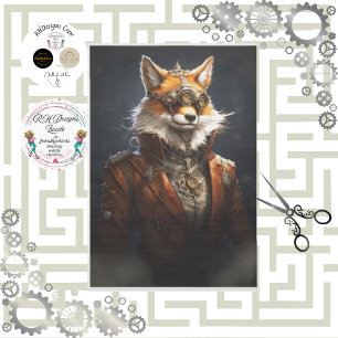 Steampunk Red Fox Uniform Decoupage Tissue Paper