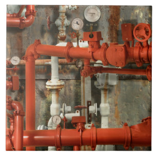 Steampunk - Red pipe headache Ceramic Tile