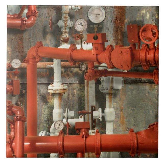 Steampunk - Red pipe headache Ceramic Tile (Front)