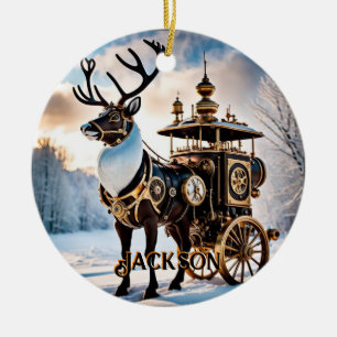 Steampunk Reindeer Ceramic Ornament