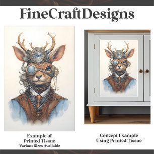 Steampunk Reindeer Gears Goggles Vest D8 Decoupage Tissue Paper