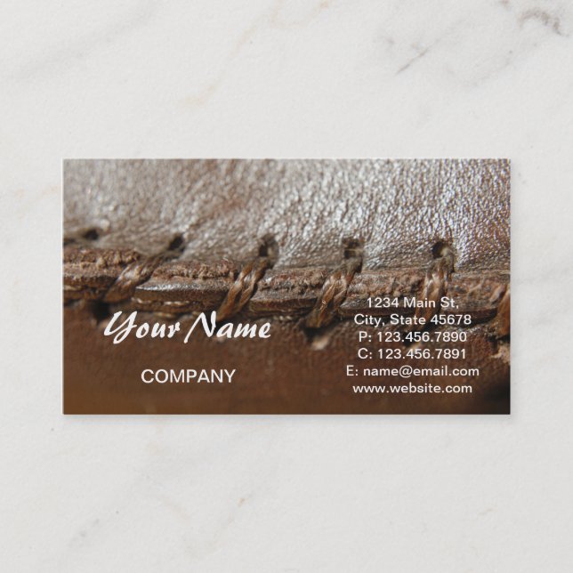 steampunk renaissance primitive stitched leather business card (Front)