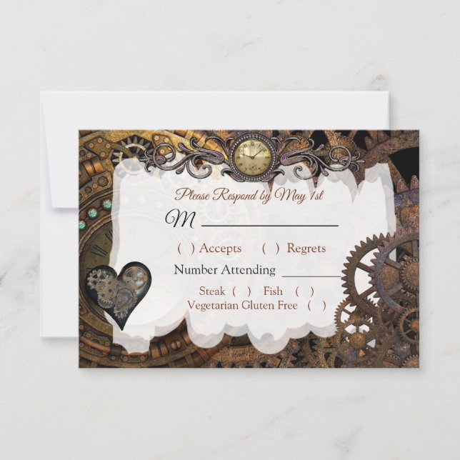 Steampunk Renaissance Wedding RSVP card (Front)