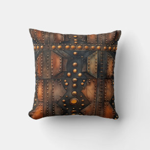 Steampunk Riveted Metal Throw Pillow