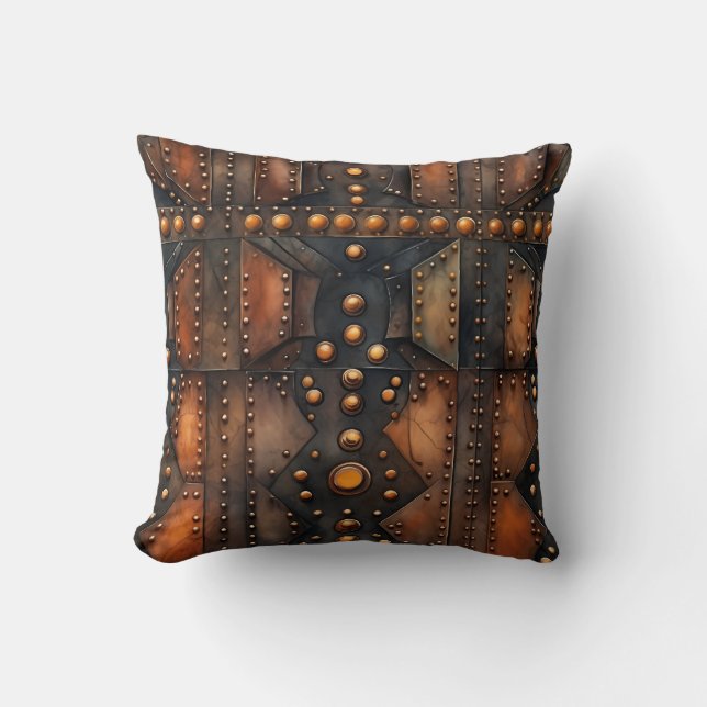Steampunk Riveted Metal Throw Pillow (Front)