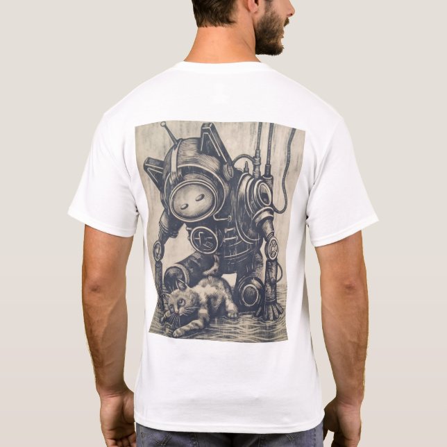 Steampunk Robot Linocut T-Shirt (Back)