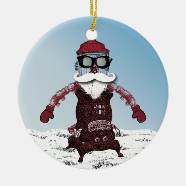 Steampunk Robot One Cool and Hip Santa Ceramic Tree Decoration (Front)
