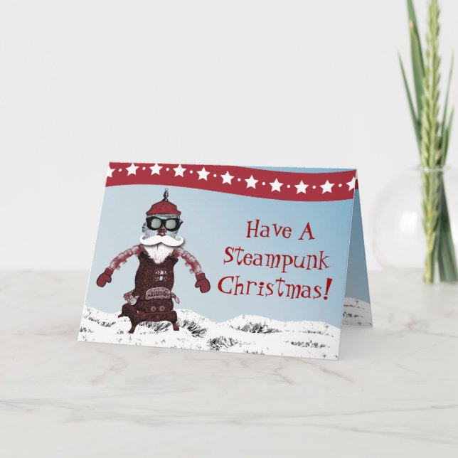 Steampunk Robot One Santa By Artinspired Holiday Card (Front)