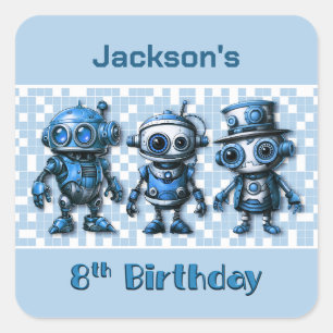 Steampunk Robot Theme 8th Birthday Square Sticker