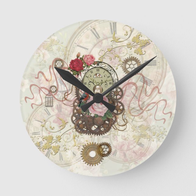 Steampunk Romantic Round Clock (Front)