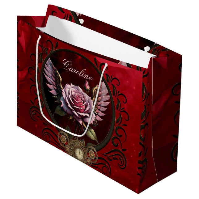 Steampunk rose large gift bag (Front Angled)