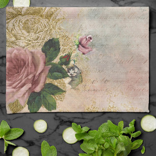Steampunk Rose   Sophisticated Vintage Ephemera Tea Towel
