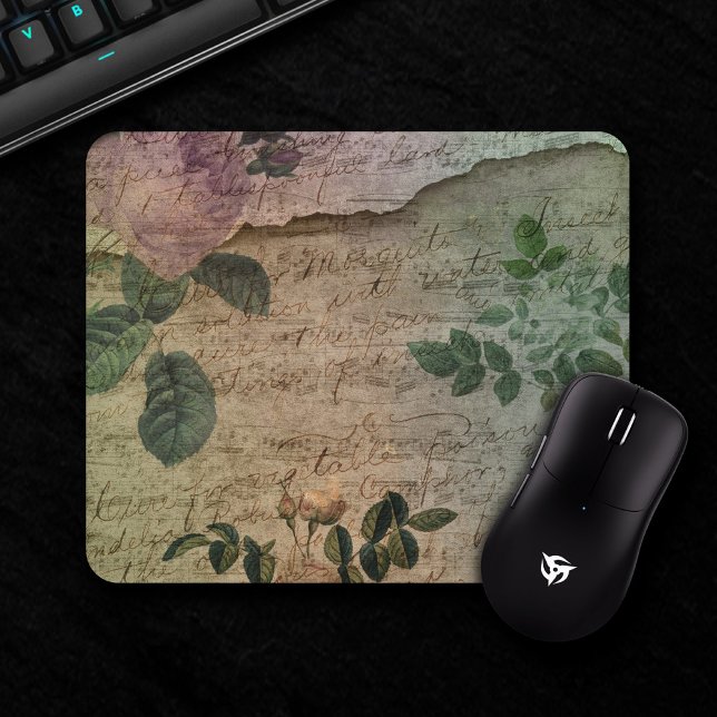 Steampunk Rose | Vintage Grunge Torn Paper Mouse Pad (Creator Uploaded)