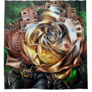Steampunk Rose with Surreal Face – Mechanical Flor Shower Curtain