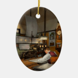 Steampunk - RR - The train dispatcher Ceramic Ornament