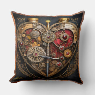 Steampunk Rubies And Gears Dark Heart Cushion