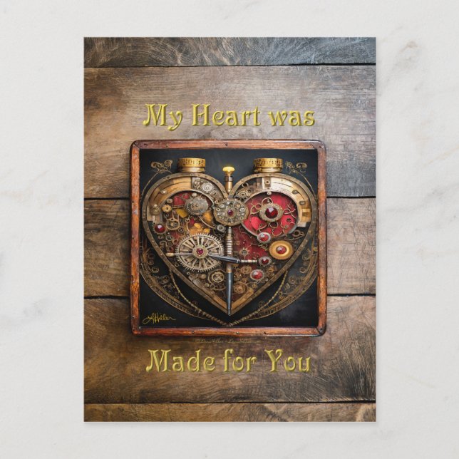 Steampunk Rubies And Gears Dark Heart  Postcard (Front)
