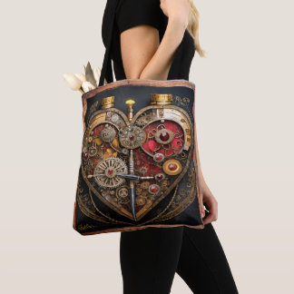 Steampunk Rubies And Gears Dark Heart Tote Bag