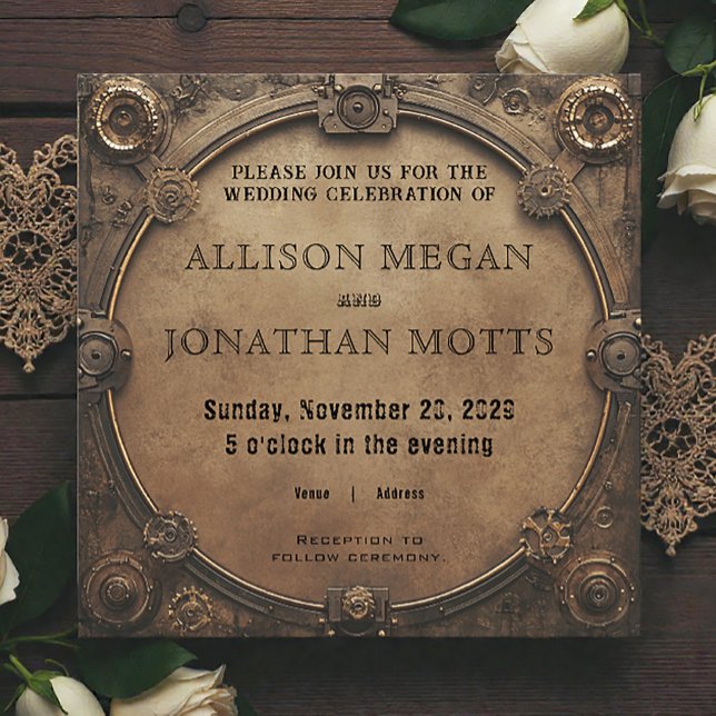 Steampunk Rustic Industrial Wedding Invitation (Creator Uploaded)