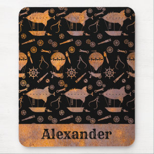 Steampunk Rusty Airships Custom Name Mouse Pad