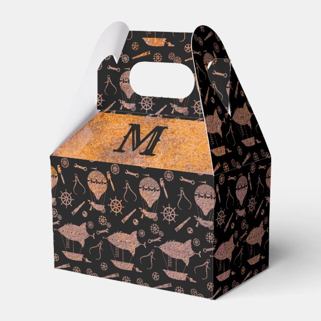Steampunk Rusty Airships Monogram Gable Favour Box (Front Side)