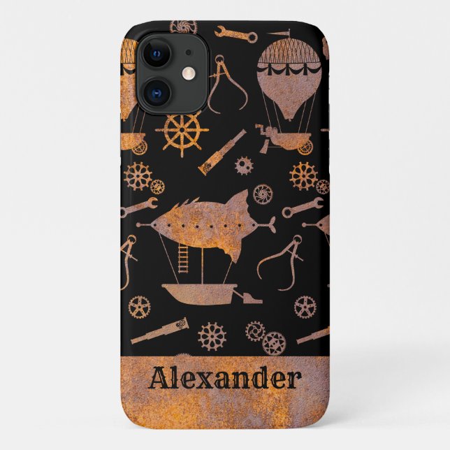 Steampunk Rusty Airships Theme Custom Name Case-Mate iPhone Case (Back)