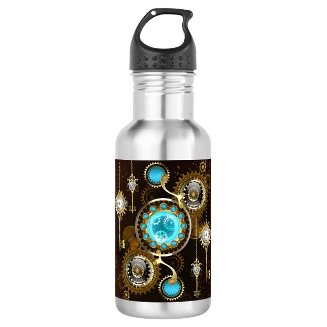 Steampunk Rusty Background with Turquoise Lenses 532 Ml Water Bottle (Front)
