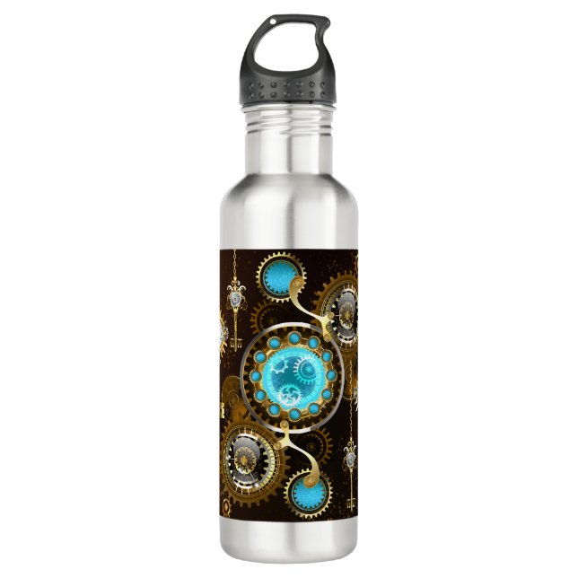 Steampunk Rusty Background with Turquoise Lenses 710 Ml Water Bottle (Front)