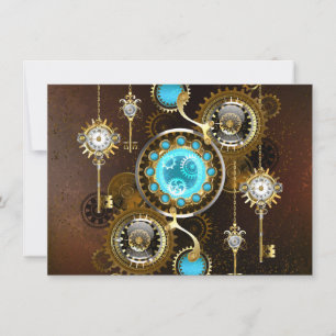 Steampunk Rusty Background with Turquoise Lenses Announcement