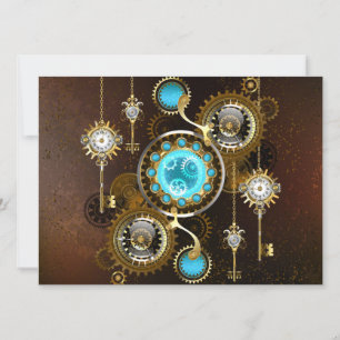 Steampunk Rusty Background with Turquoise Lenses Announcement
