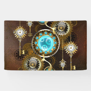 Steampunk Rusty Background with Turquoise Lenses Banner