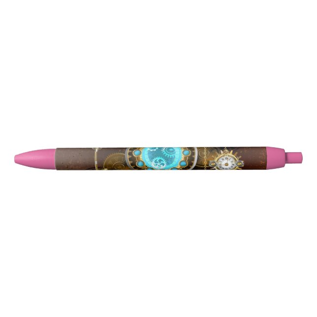 Steampunk Rusty Background with Turquoise Lenses Black Ink Pen (Front)