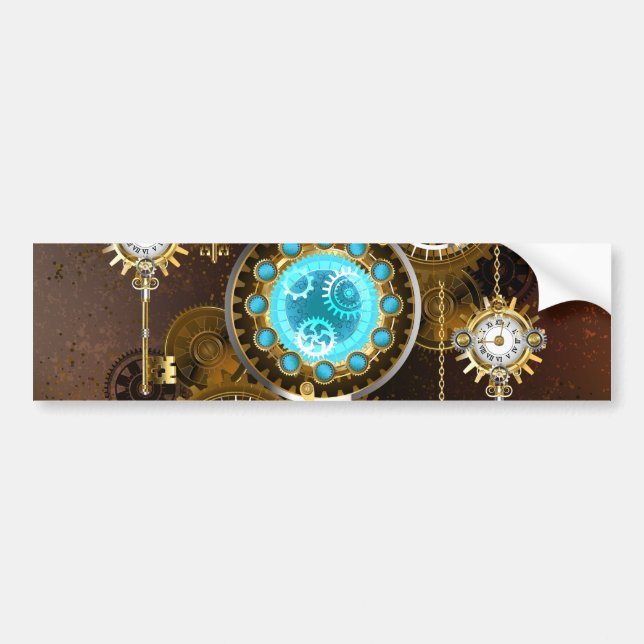 Steampunk Rusty Background with Turquoise Lenses Bumper Sticker (Front)