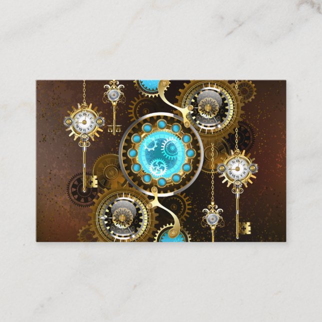 Steampunk Rusty Background with Turquoise Lenses Business Card (Front)