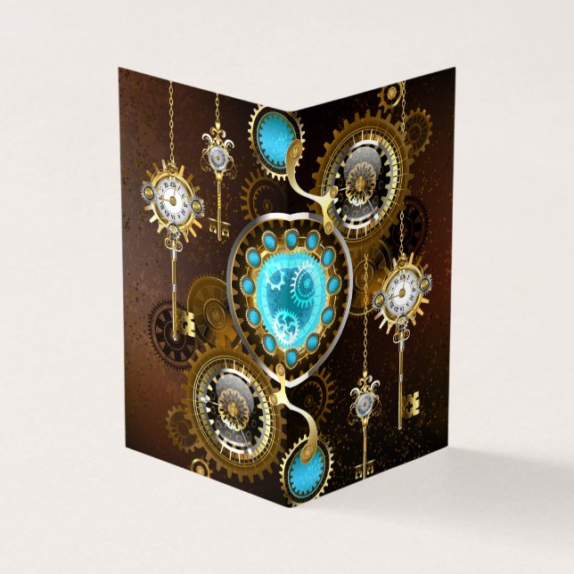 Steampunk Rusty Background with Turquoise Lenses Business Card (Outside)