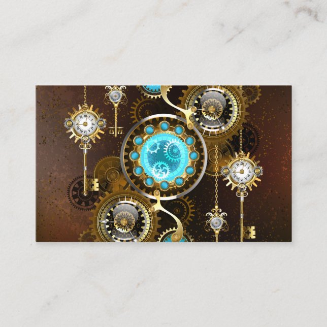 Steampunk Rusty Background with Turquoise Lenses Business Card (Front)