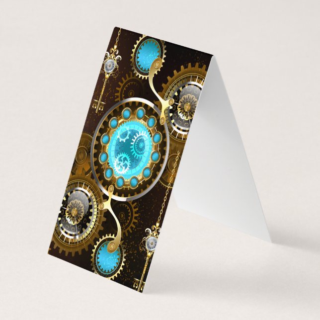 Steampunk Rusty Background with Turquoise Lenses Business Card (Back)