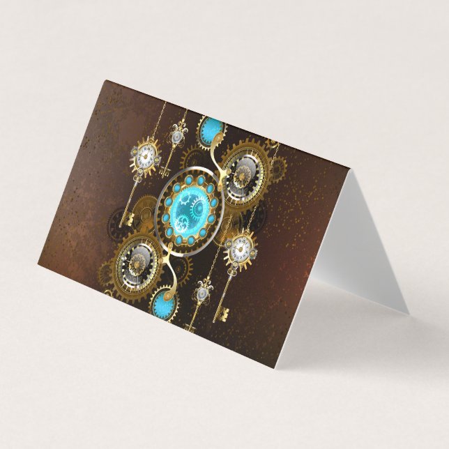 Steampunk Rusty Background with Turquoise Lenses Business Card (Front)