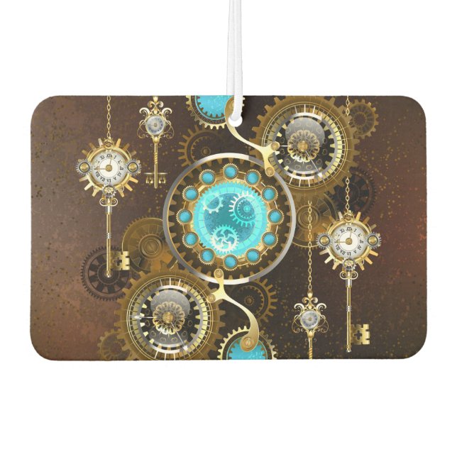 Steampunk Rusty Background with Turquoise Lenses Car Air Freshener (Front)