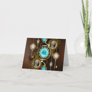 Steampunk Rusty Background with Turquoise Lenses Card