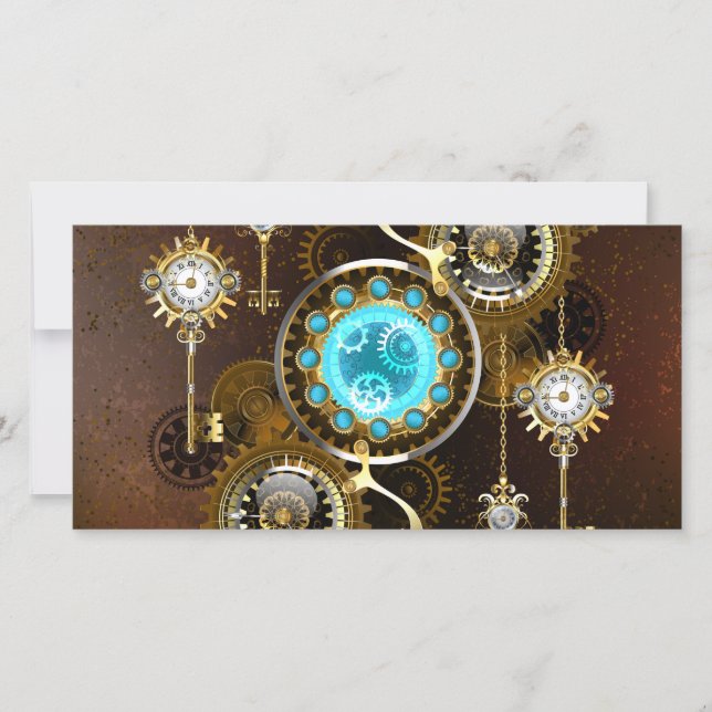 Steampunk Rusty Background with Turquoise Lenses Card (Front)
