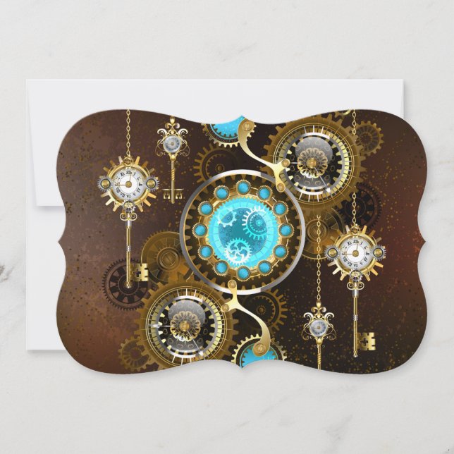 Steampunk Rusty Background with Turquoise Lenses Card (Front)