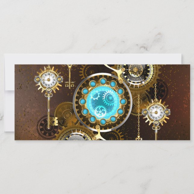 Steampunk Rusty Background with Turquoise Lenses Card (Front)