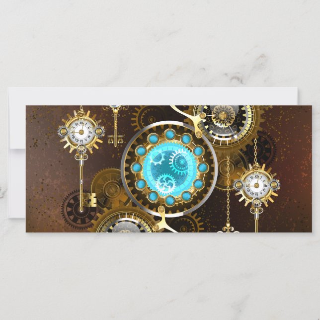 Steampunk Rusty Background with Turquoise Lenses Card (Front)