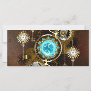 Steampunk Rusty Background with Turquoise Lenses Card